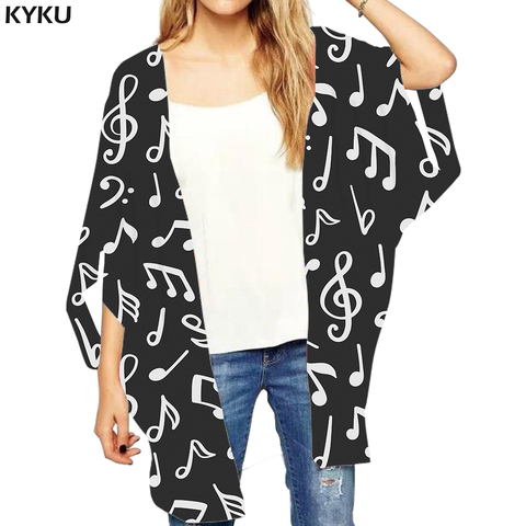 KYKU Music Loose Kimono Women Note Open Stitch Blouse Black Ladies Shawl Harajuku Loose Clothes Gothic Shirts Womens Clothing ► Photo 1/6