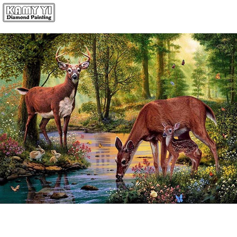 5D DIY Diamond mosaic diamond embroidery Deer in the forest drinking water embroidered Cross Stitch Home decoration Gift ► Photo 1/6