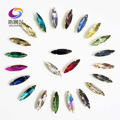 Free shipping 4x15mm 50pcs/pack Golden bottom Horse eye shape Glass Crystal sew on claw rhinestones,Diy Clothing accessories ► Photo 1/3