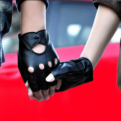 2017 Hot Sale Driver Night Club Couples gloves Gothic Punk Rock Show PU Leather Half finger Fitness gloves G207 ► Photo 1/1