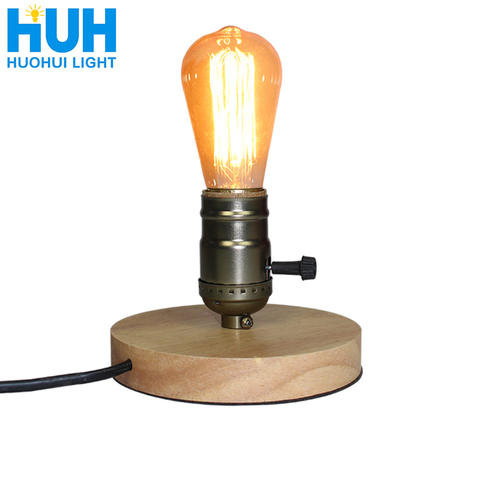 Wooden Aluminum Table Lamp, Edison Light Bulb Desk Lamp