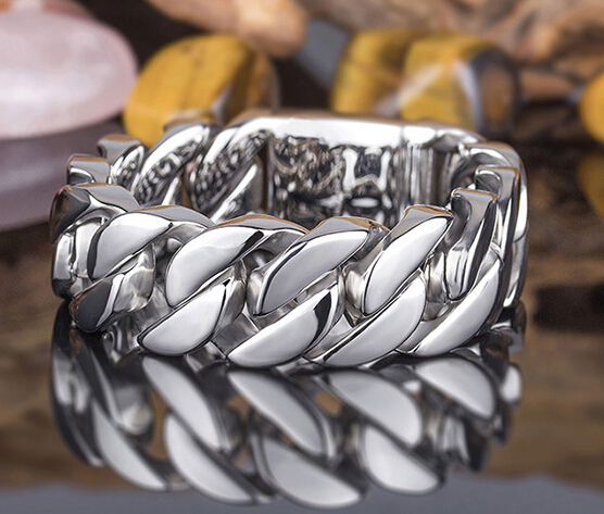 Punk Men's Titanium Steel Hand Chain Link Bracelet Wristband Bangle Jewelry 