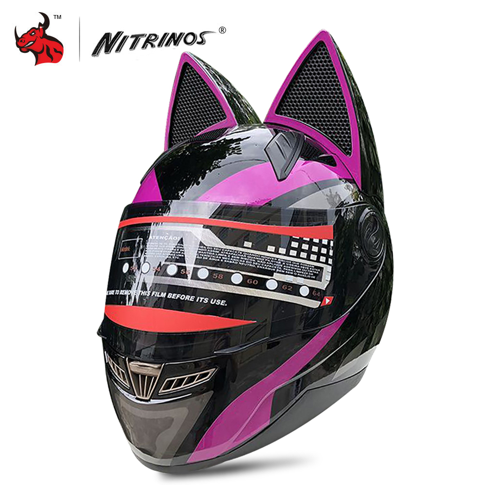 HNJ Casco Moto Cat Ear Motorcycle Racing Full Face Personality Motorcycle Helmet 