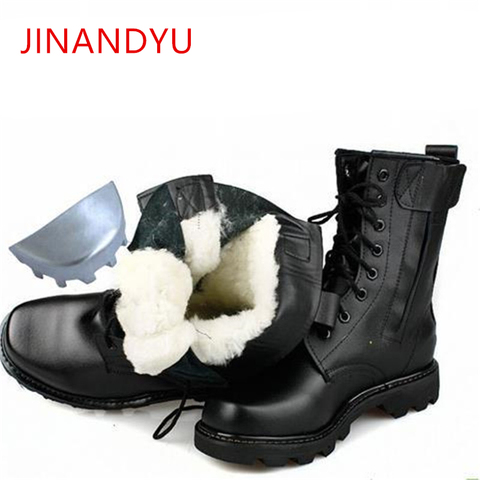 Natural Wool Military Boots Men Steel Toe Shoes Winter Mens Genuine Leather Work Boots Cowboy Tactical Boot Men Winter Boots ► Photo 1/6