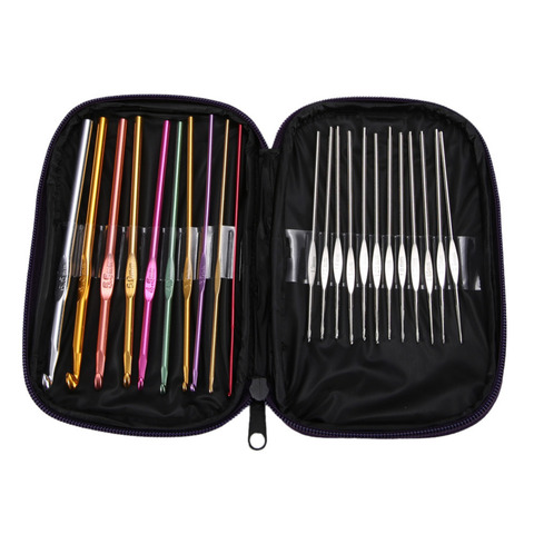 22pcs Multi Coloured Aluminium Crochet Hooks Knitting Needles Set Weave Craft with Bag Embroidery Needlework Supply ► Photo 1/6