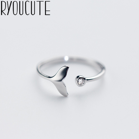 RYOUCUTE 100% Real Silver Color Jewelry Fashion Cute Crystal Mermaid Tail Rings for Women Statement Antique Ring Anillos ► Photo 1/4