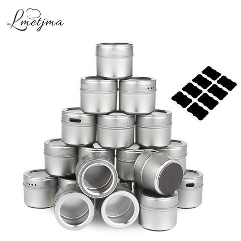 LMETJMA Magnetic Spice Tins Stainless Steel Spice Jar Set With Stickers Pepper Shakers Salt Pepper Set Seasoning Sprays  KC0017 ► Photo 1/6