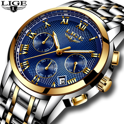 New LIGE Watches Men Luxury Brand Chronograph Men Sports Watches Waterproof Full Steel Quartz Men's Watch Relogio Masculino+BOX ► Photo 1/6