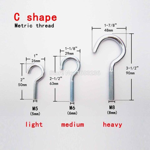 2/5/10pc Metric Thread Steel Picture Frame Plant Lamp Light Curtain Net Wire Eye Bolt Eyebolt Screw in Spiral Hanger C Cup Hook ► Photo 1/3