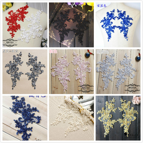 6 Pieces/3 Pairs 25*12.5cm Gold/Black/Pink/Royal Blue Wedding Dresses Lace Applique Accessories Embroidery DIY Sew Lace Fabric ► Photo 1/6