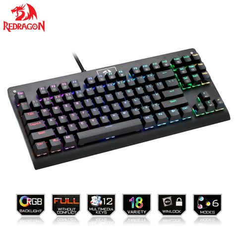 Redragon K568 RGB Dark Avengers Mech Keyboard 100% ghost proof 87 key blue switch black ► Photo 1/6