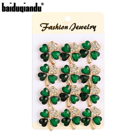 baiduqiandu New Arrival Set of 12 PCS Crystal Green Leaf Brooch Lapel Pins Clothing Jewelry Accessories ► Photo 1/5