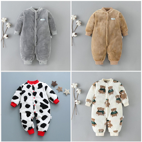 Autumn & Winter Baby Warm Clothes Boy Girl Pure Colour Romper Infant Flannel Soft Fleece Jumpsuit One Piece Toddler Overall ► Photo 1/6