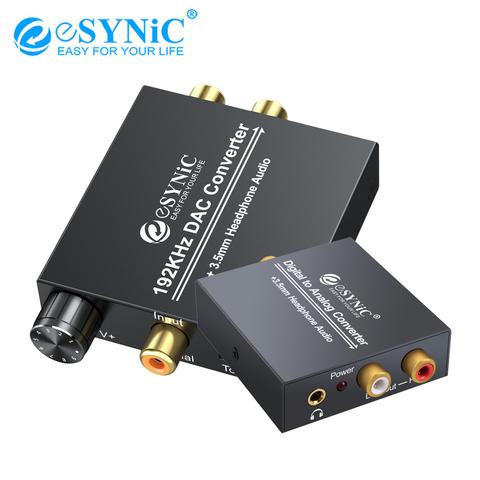 eSYNiC 192kHz 96kHz S/PDIF DAC Converter Digital Coaxial Toslink to Analog RCA R/L 3.5mm Headphone Audio Converter ► Photo 1/6