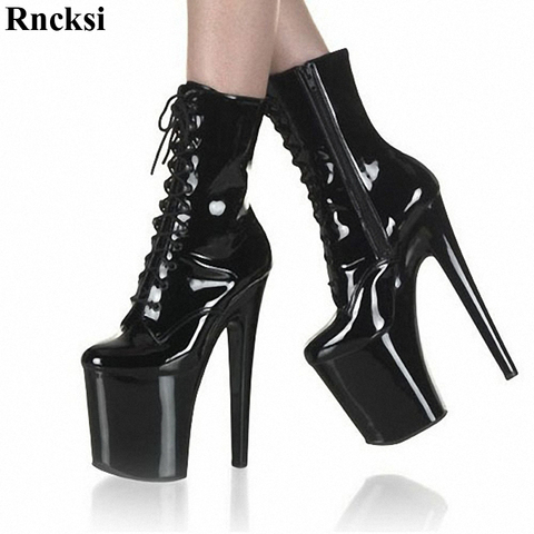 Rncksi New Knight Female 15CM/17CM/20CM High Heel Boots Platform Ankle Boots Women Autumn Winter Shoes Black Pole Dancing Boots ► Photo 1/6