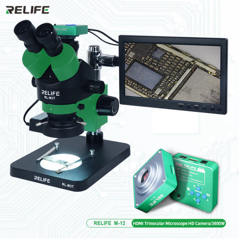 RELIFE RL-M3T-B1+M13 38 Megaplxed HDMI Camera + HDMI Screen 0.7-4.5x Trinocular HD Stereo Microscope ► Photo 1/6
