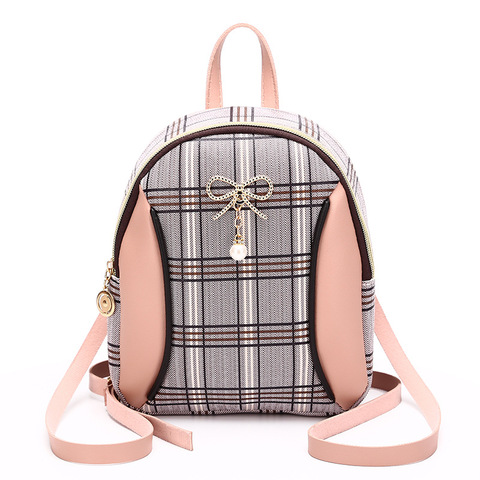 Mini Backpack Crossbody Bag For Teenage Girl Plaid Women Shoulder