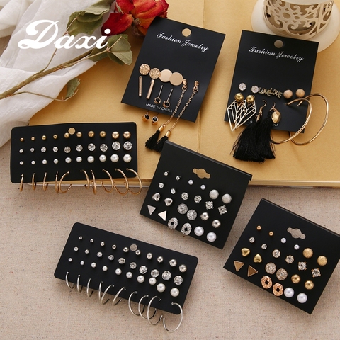 DAXI Boho Gold Pearl Stud Earrings For Women Trendy Bohemian Vintage Earring Korean Tassel Studs Earings Jewelry 2022 set ► Photo 1/6