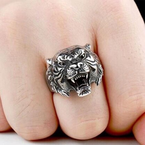Punk Personality Men's Tiger Ring Men's Exquisite Animal Jewelry Titanium Steel Ring (size:8-11) ► Photo 1/6