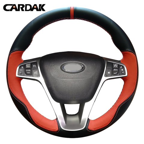 CARDAK Hand-stitched Orange Black Artificial Leather Car Steering Wheel Cover for Lada Vesta 2015 2016 2017 2022 Xray 2016 ► Photo 1/5