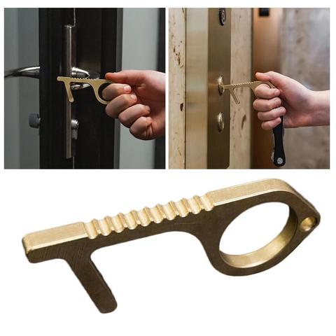 Buy Online 1pc Hygiene Hand Antimicrobial Brass Edc Door Opener Portable Elevator Tool Door Handle Key For Home Non Contact Safety Tools Alitools