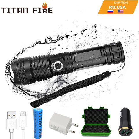T20 LED Flashlight XHP50 Powerful High Lumens 18650 USB Rechargeable LED Torch Zoomable Light for Outdoor Camping Hiking Hunting ► Photo 1/6