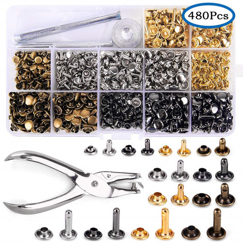 480 Pcs Metal Double Cap Rivets Studs Round Rivet for DIY Leather Craft Bag Belt Clothing Garment Shoes Pet Collar Fixing Tools ► Photo 1/6