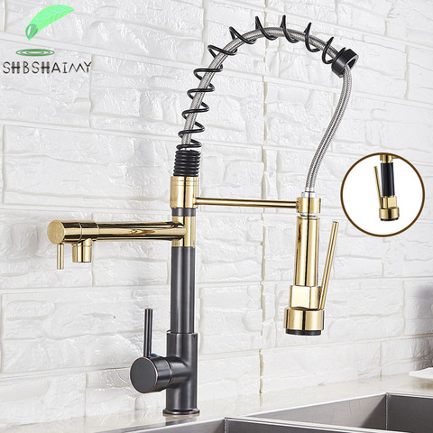 Rose Gold Spring Kitchen Faucet Black Pull Down Kitchen sink Crane Dual Swivel Spout Kitchen Mixer Tap Hot Cold Water Mixer ► Photo 1/6