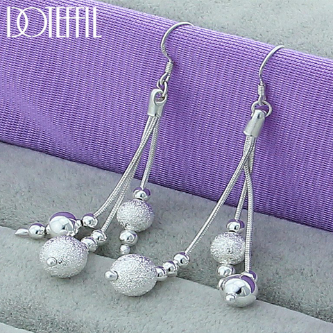 DOTEFFIL 925 Sterling Silver Smooth Matte Beads Drop Earrings For Woman Wedding Engagement Fashion Party Charm Jewelry ► Photo 1/6