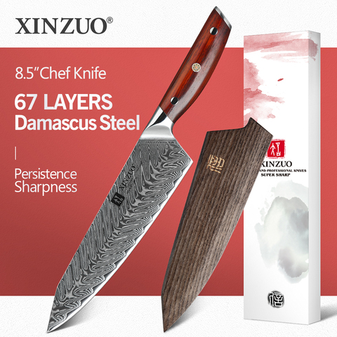 XINZUO Chef Knife 8 Inch Damascus Steel Kitchen Knife, High Carbon Steel  Professional Cooking Knife Slicing Sharp Gyuto Knife with Pakkawood Handle