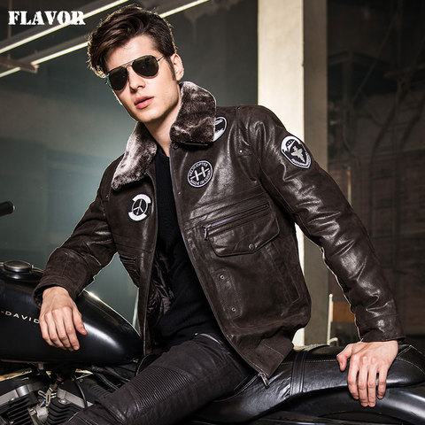 2016 Men's real leather jacket pigskin Genuine Leather jacket men leather coat air force flight jackets padding cotton warm ► Photo 1/6