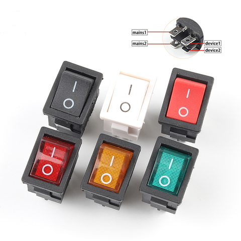 5pcs/lot 4 Pin 21*15mm ON-OFF KCD1 Boat Car Rocker Switch 6A/250V AC 10A/125V AC  Electrical equipment With Light ► Photo 1/6