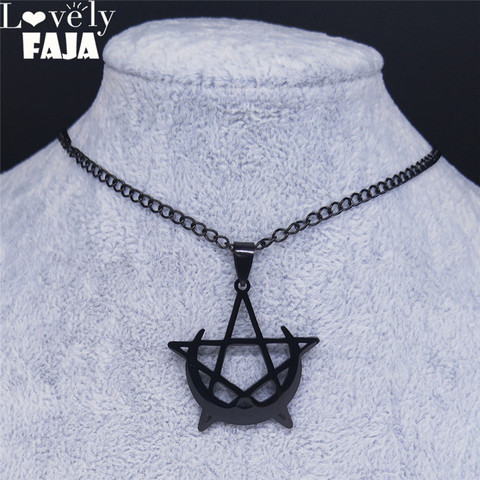 Lovely FAJA Gothic Moon and Pentagram Stainless Steel Neckless for Women Black Witchcraft Necklaces & Pendants Jewelry N4136S03 ► Photo 1/6