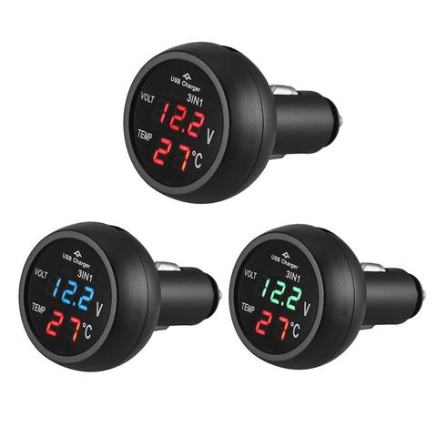 Universal 12V 24V Car Volt Meter Auto LED Digital Voltmeter Gauge Thermometer USB Charger Voltage Meter ► Photo 1/6