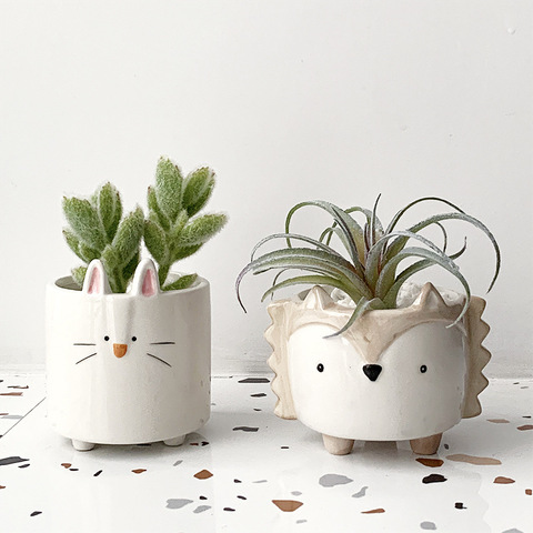 Cartoon Succulent Ceramic Flower Pot Cute Pot Hedgehog Bunny Puppy Small Animal Flower Pot Creative Bedroom Desktop Decoration ► Photo 1/6