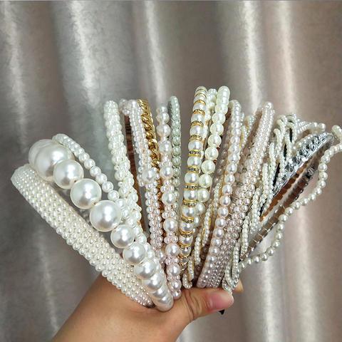 24 Styles Fashion Simulation Pearl Hairbands Hair Accessories For Women Korean Bowknot Gold Bezel Headbands Wedding Jewelry 2022 ► Photo 1/6