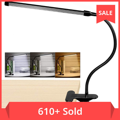 8W LED Clip on Desk Lamp with 3 Modes 2M Cable Dimmer 10 Levels Clamp Table Lamp ► Photo 1/6
