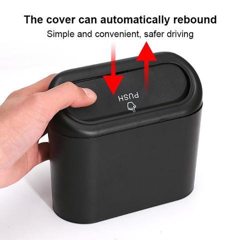 Car Interior Clamshell Trash Bin Black Trash Can With Automatic Rebound Cover Auto Organizer Garbage Can Rubbish Storage Box ► Photo 1/6