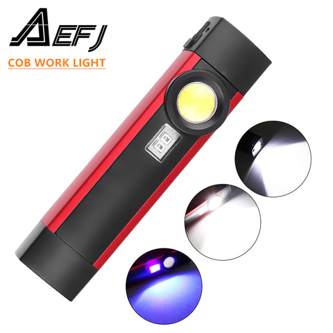 AEFJ Portable 4 Mode COB Flashlight UV Torch USB Rechargeable LED Work Light Magnetic XPE Hanging Hook Lamp For Outdoor Camping ► Photo 1/6