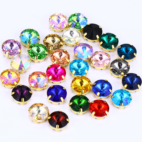 20Pcs Mixed Multiple Colors Shining Rivoli Glass Rhinestones Round Glass Strass Crystal With Golden Claws Sew On Clothing Crafts ► Photo 1/6