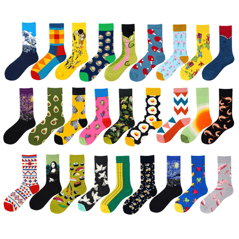 Novelty Happy Funny Men Graphic Socks Combed Cotton Omelette Frog Crazy Burger Salmon Corn Avocado Bird Fish Sock Christmas Gift ► Photo 1/6