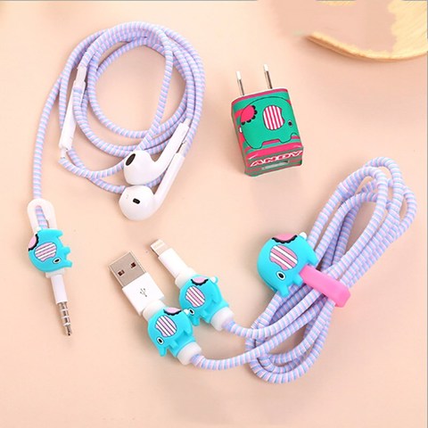 1PC Cable Winder Charger Stickers Cartoon Usb Data Cable Protector Set With Charger Stickers Spiral Cord Protector ► Photo 1/6