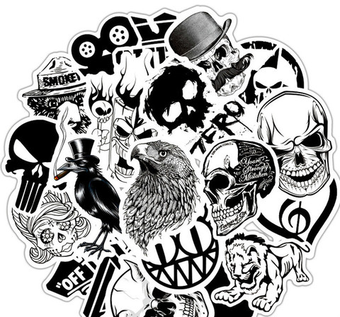 50Pcs/Lot Rock Roll Band Music Black White Stickers Punk Cool Retro Guitar Skateboard Suitcase DIY TV Car Waterproof Decals ► Photo 1/4