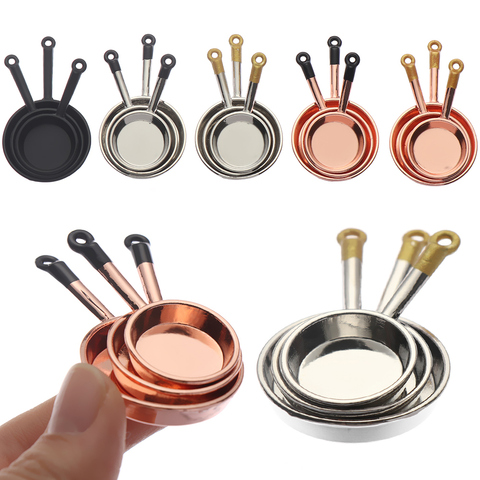 3Pcs/Set 1:12 Scale Miniature Cookware Mini Dollhouse Playing House Kitchen Furniture Frypan Saucepan Model Doll Accessories ► Photo 1/6