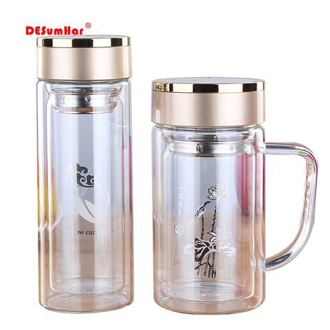 New Double Wall Glass cup Bottles Tumbler Glass Tea Drinking, Teacup Coffee Water pot tea cup,Water Bottle cups Flask ► Photo 1/6