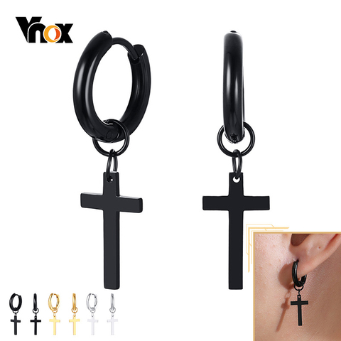 Vnox Simple Cross Dangle Earrings for Men Women Minimalist Stainless Steel Drop Small Hoop Metal Ear Jewelry Anti Allergy ► Photo 1/6