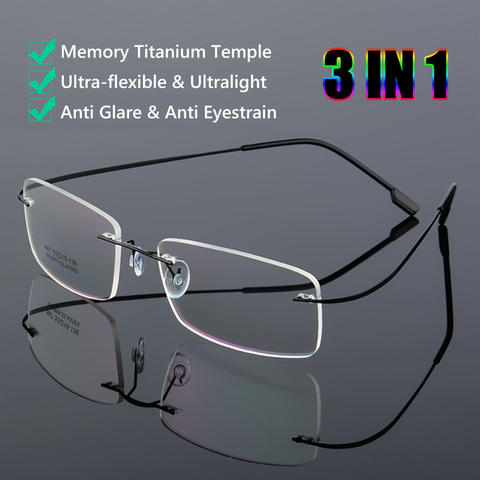 Rimless Reading Glasses Memory Titanium Magnetic Presbyopic Eyeglasses for Men Women Presbyopic Eyewear Strength +1.0~+4.0 ► Photo 1/6