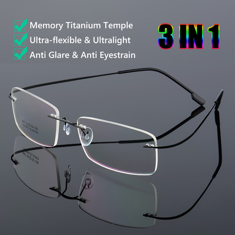 Ultralight Rimless Eyeglasses Clear Memory Titanium Reading Glasses Unisex Magnetic Presbyopic Eyewear Strength +1.0~+4.0 ► Photo 1/6