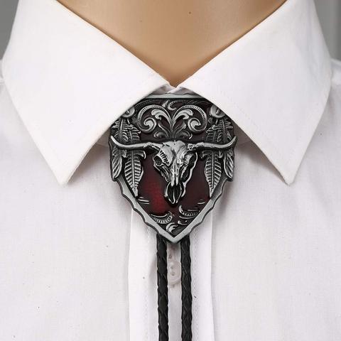 Amrican Red long horn bull head  Bolo tie for woman women Handmade Western  Art Indian Alloy Necktie silvr star Pentagram ► Photo 1/6