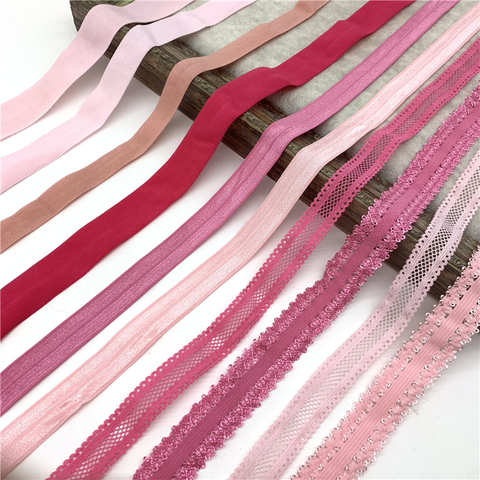 10/15/20/25mm 5yards Pink Elastic Ribbon Fold Over Spandex Elastic Band For Sewing Lace Trim Waist Band Garment Accessory ► Photo 1/6